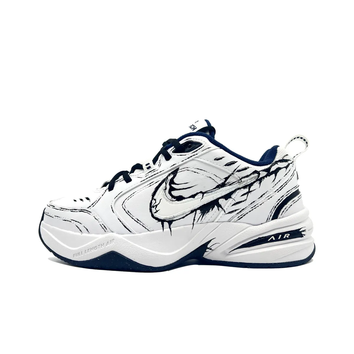 Nike Air Monarch 4 Toxic Guardian, Gothic Symbiosis, Black White Crackle Urban Techwear