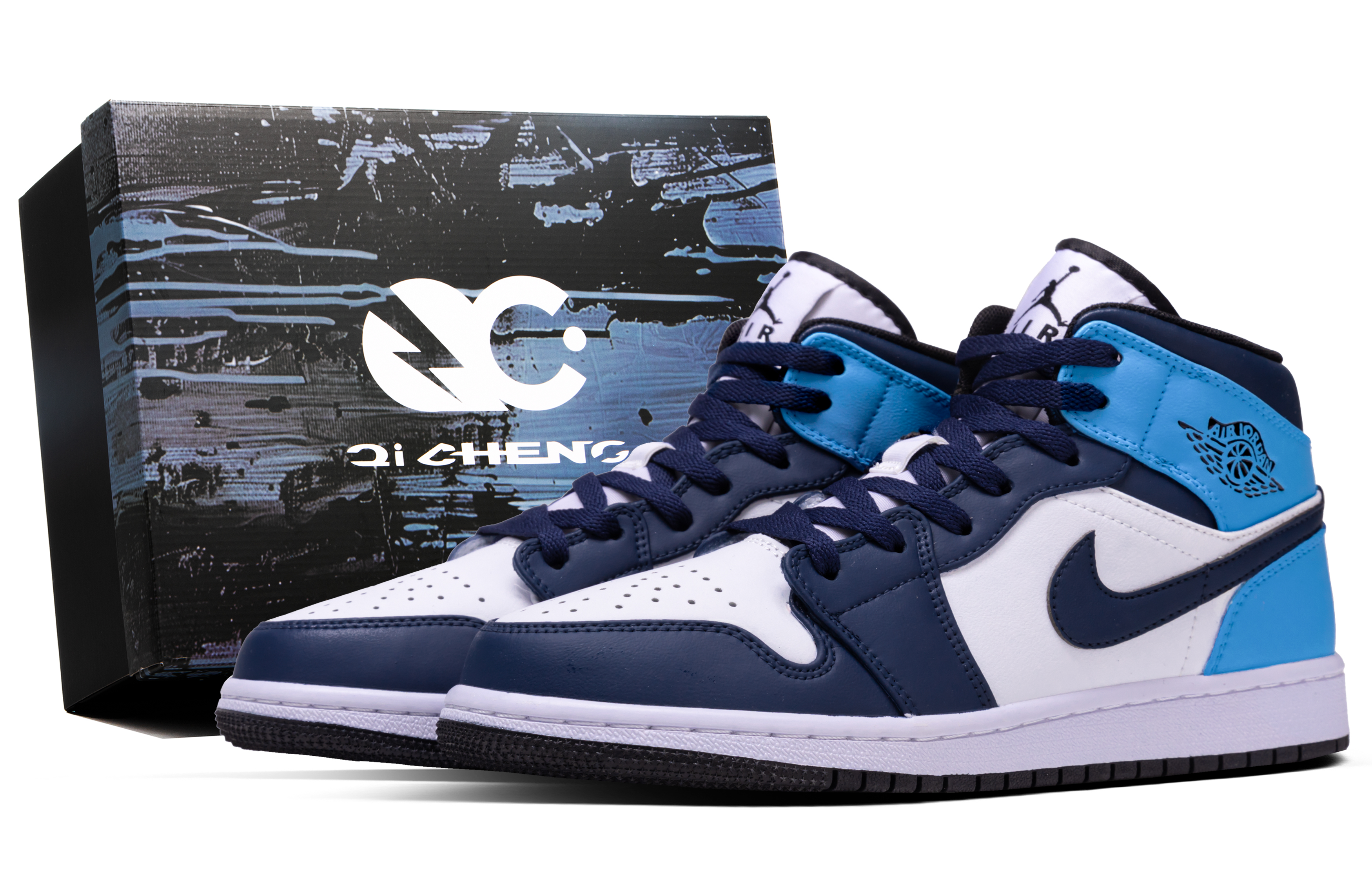 Jordan Air Jordan 1 Abyssal Ore Leather Mid top Vintage Basketball Shoes Unisex Blue White
