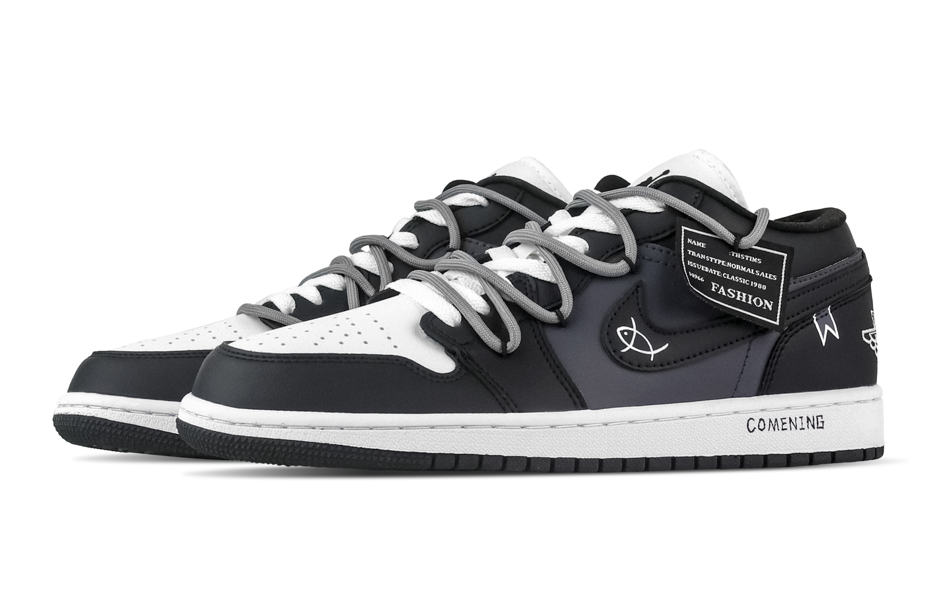 Jordan Air Jordan 1 Gongjian Crossing, Heart Box Low top Vintage Basketball Shoes Unisex Black Blue