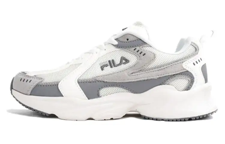 FILA Mesh, Synthetic Leather Cushioning Abrasion Resistant Breathable Low top Chunky Sneakers Women's Gray White