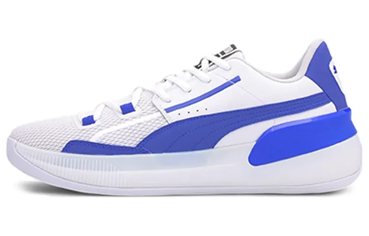 PUMA Clyde Hardwood Team Cushioning Breathable Coverage Support Rebound Low top Basketball Shoes Unisex White Blue