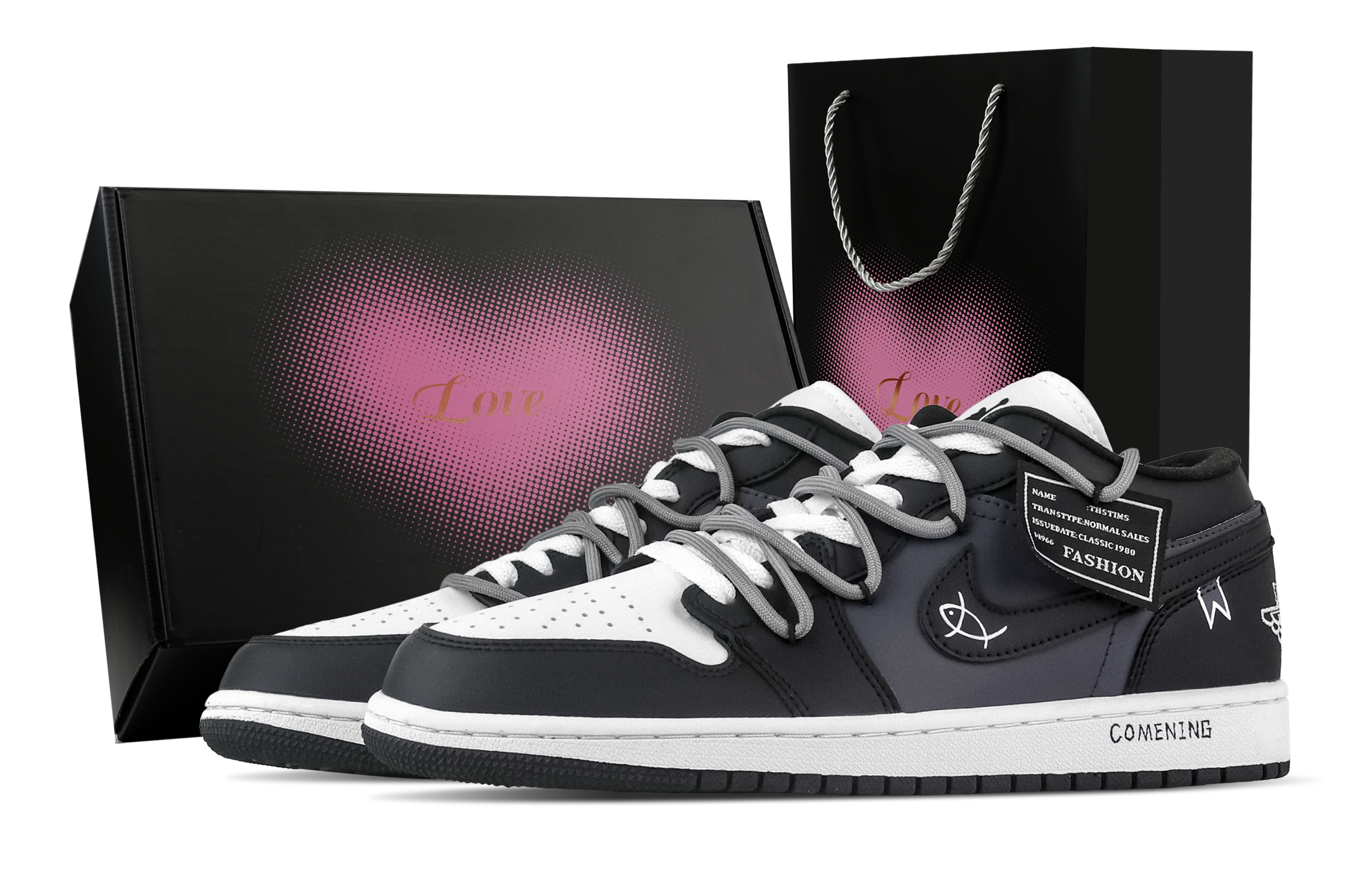 Jordan Air Jordan 1 Gongjian Crossing, Heart Box Low top Vintage Basketball Shoes Unisex Black Blue