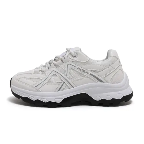 HUANQIU Microfiber Leather Low top Chunky Sneakers Women's White Gray