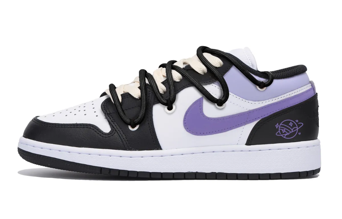 Jordan Air Jordan 1 Abrasion Resistant Low top Vintage Basketball Shoes Men's Black Purple White