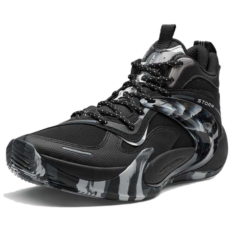 XTEP Textile, Artificial Leather Cushioning, Wear Resistant High top Basketball Shoes Men’s Black Gray