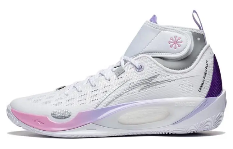 Li Ning 808 2 ULTRA Abrasion Resistant Breathable Mid top Basketball Shoes Men's White Bad Little Purple