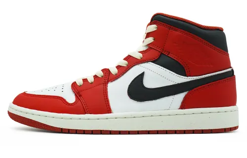 Jordan Air Jordan 1 Leather Mid top Vintage Basketball Shoes Men's Red White Black