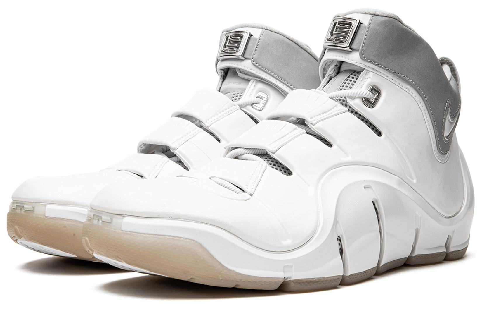 Мужские кроссовки Nike Lebron 4 White Chrome (бело-серые) — Белый / серый — фото 3