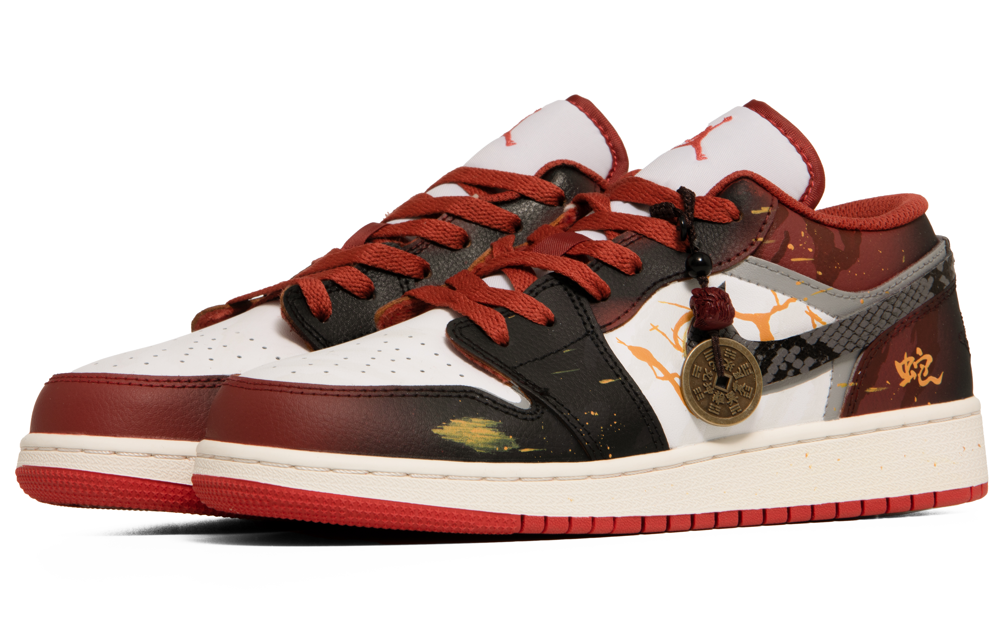 Jordan Air Jordan 1 Cushioning Slip Resistant Low top Vintage Basketball Shoes Men’s Black Red