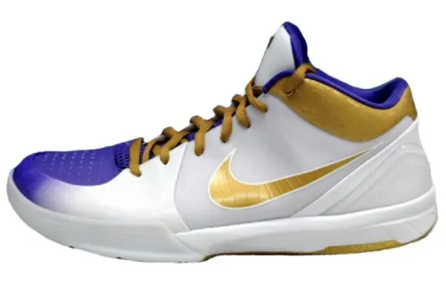 Nike Zoom Kobe 4 MLK Gold Martin Luther King Round Toe Lace Fabric Mid Top Practical Basketball Shoes Men's White Purple Gold