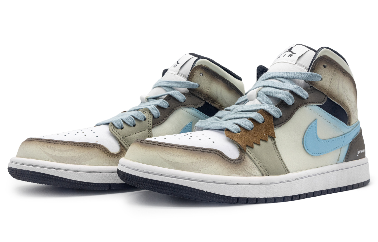Jordan Air Jordan 1 Slip Resistant Mid top Vintage Basketball Shoes Men’s Brown Blue