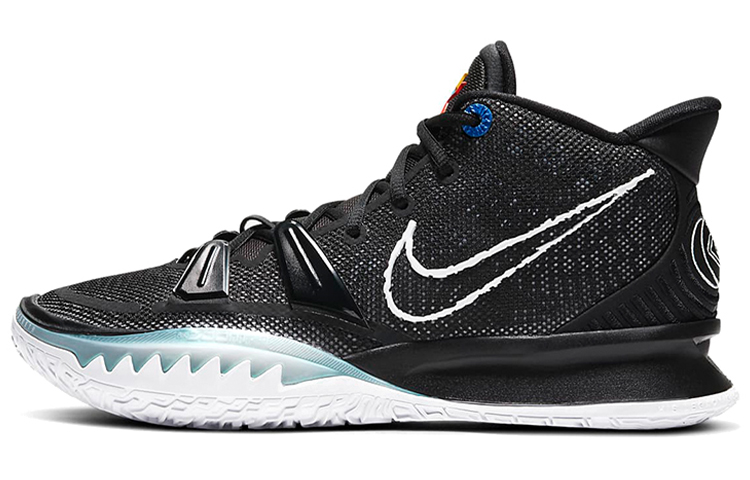 Nike Kyrie 7 \"BK Black\" Irving 7 round head lace shock-absorbing, anti-slip wear-resistant wrapping support Middle-top practical basketball shoes Men and women same style Black and white Foreign version