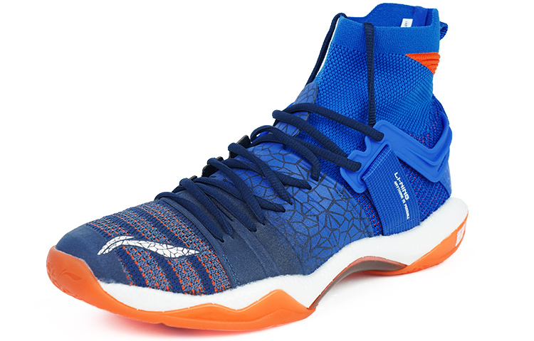 Li Ning Roar II Rubber Cushioning Slip Resistant Abrasion Resistant High top Badminton Shoes Men’s Dark Simple Blue
