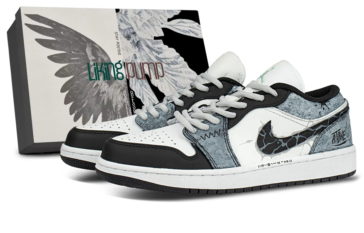 Jordan Air Jordan 1 Synthetic Leather Low top Vintage Basketball Shoes Unisex Blue Black