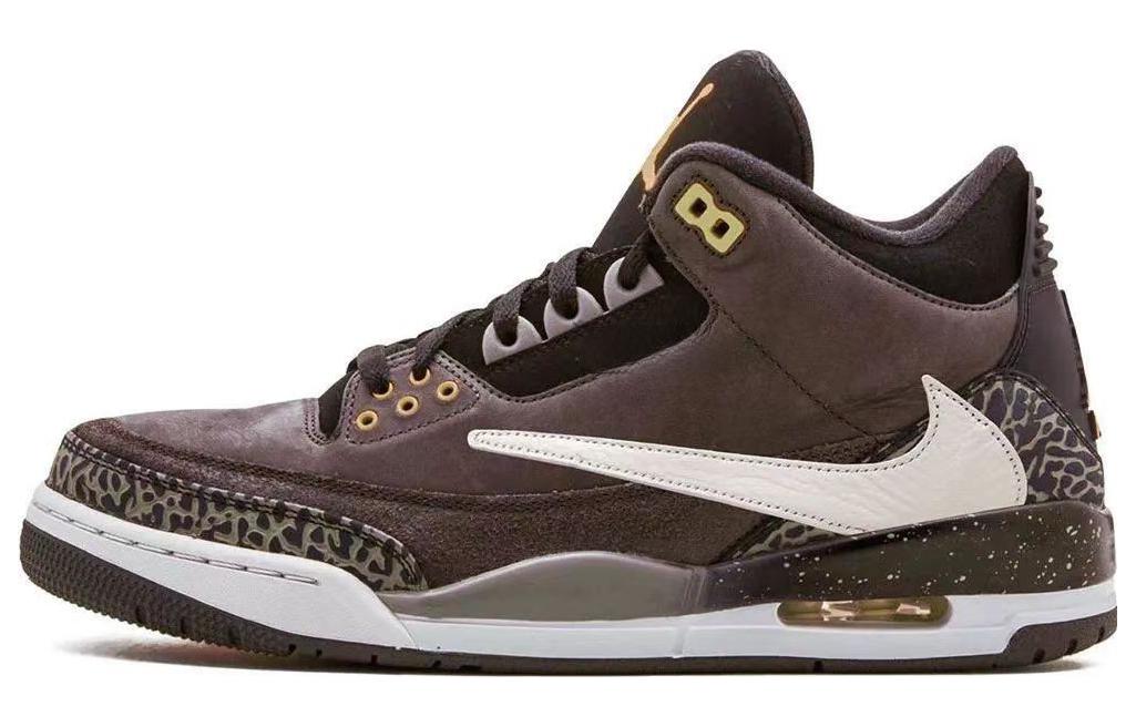 Travis Scott x Jordan Air Jordan 3 Cushioning Mid top Basketball Shoes Men's Brown