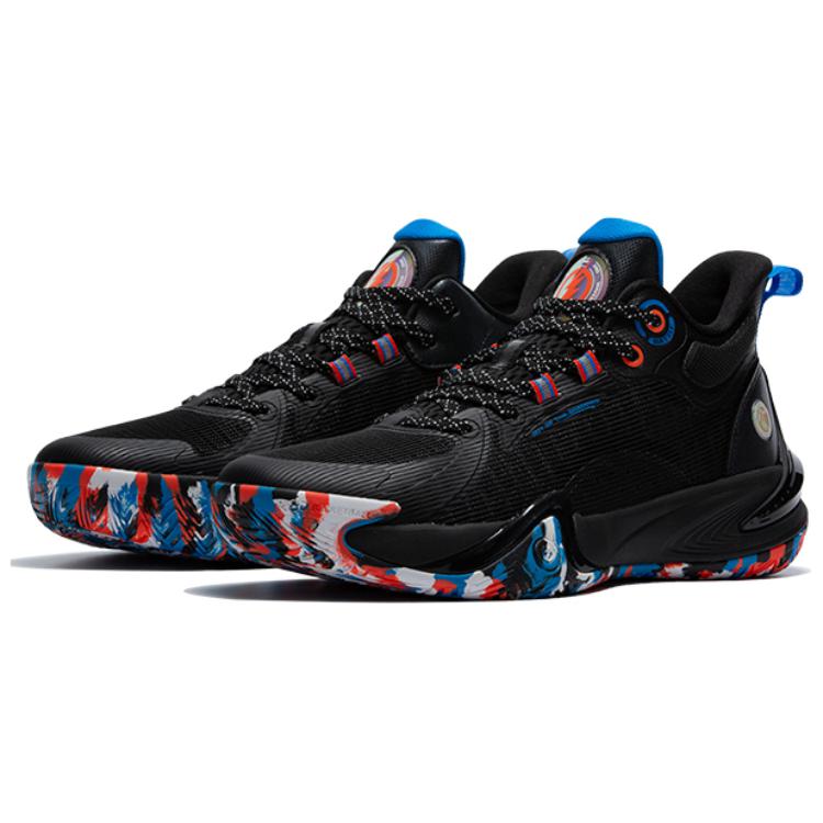 QIAODAN Cushioning Slip Resistant Abrasion Resistant High top Basketball Shoes Men’s Black Orange