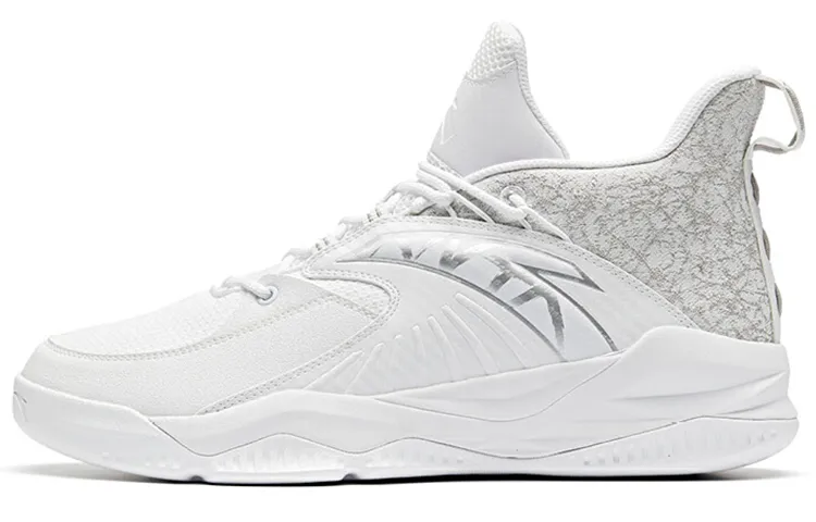 Anta Rhomboid Cushioning Anti-Slip And Wear-Resistant Mid-Top Basketball Shoes White Silver