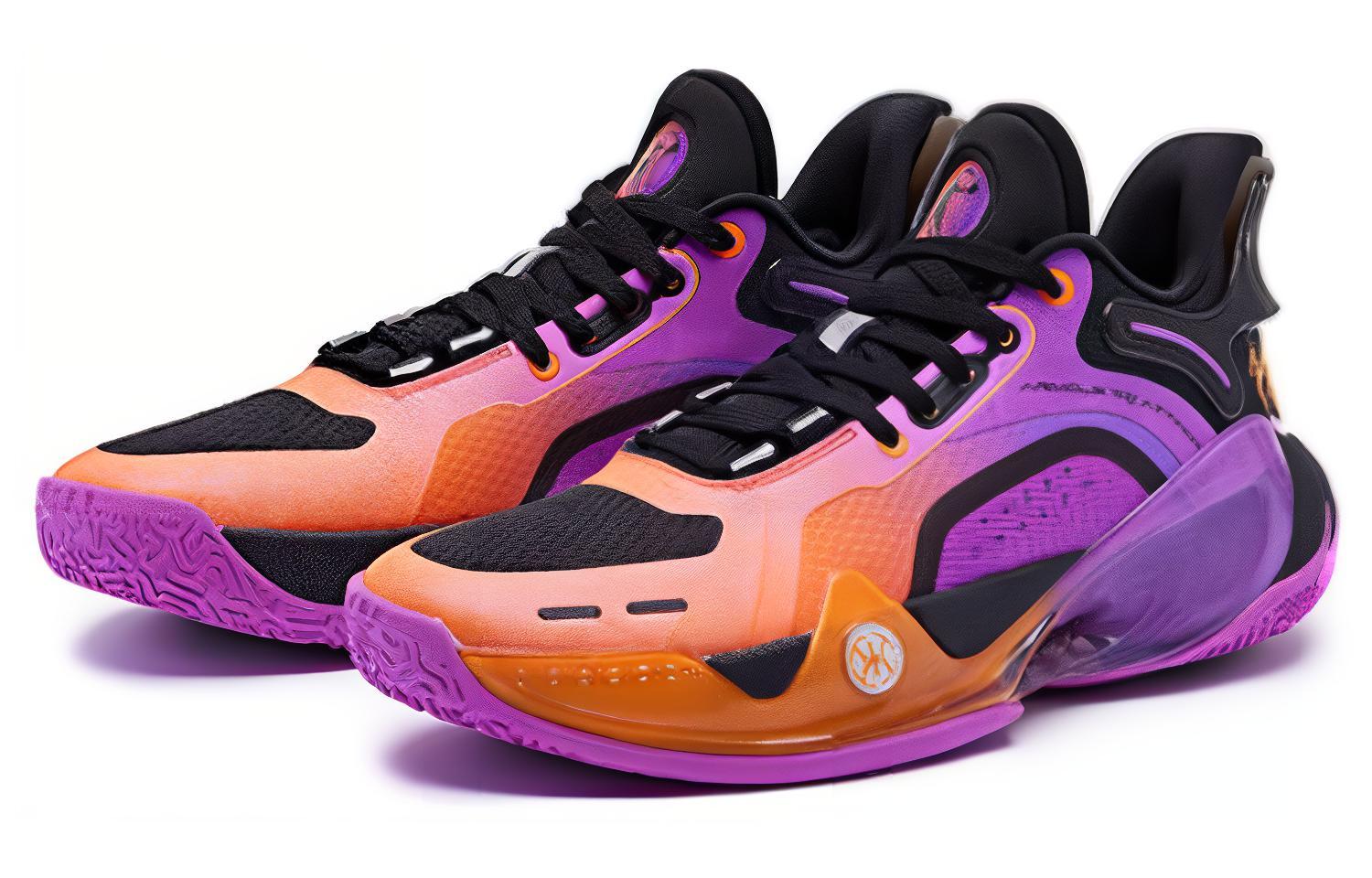 QIAODAN Halberd 6 Cushioning Slip Resistant Mid top Basketball Shoes Men’s Purple Orange