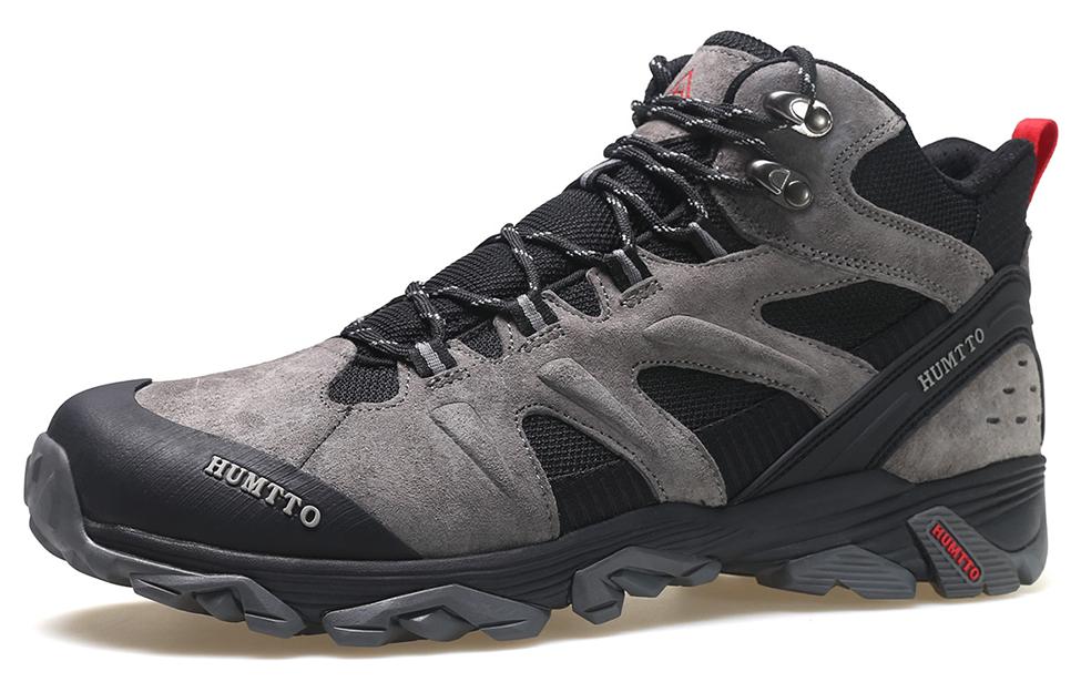 HUMTTO Leather High top Outdoor Shoes Men's Gray Black