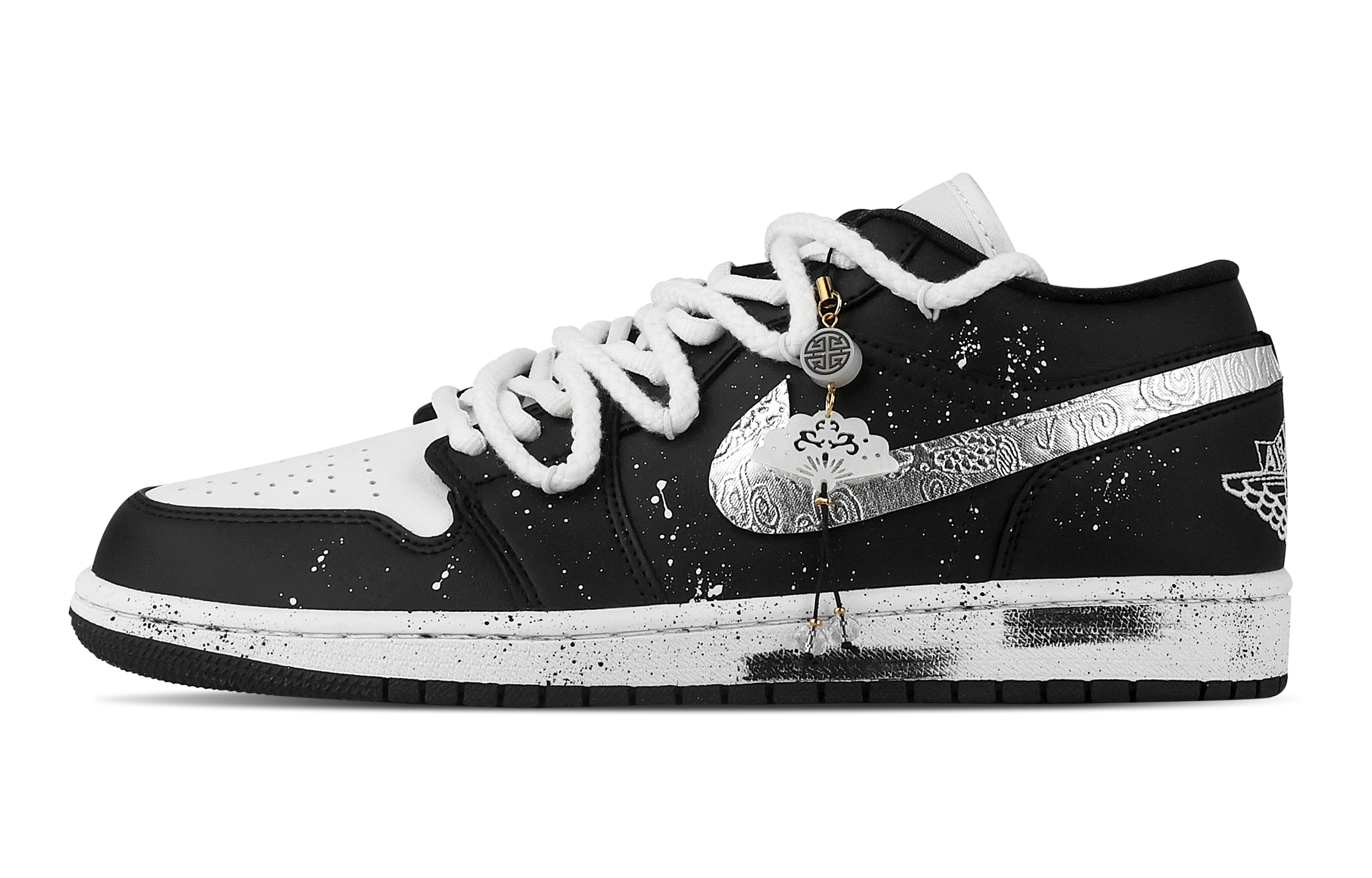 Jordan Air Jordan 1 Starry Sky Sparkling Heart Box Low top Vintage Basketball Shoes Unisex Black White