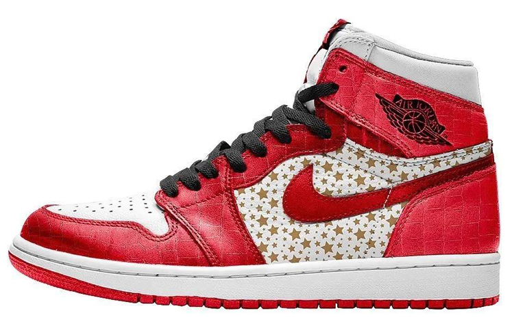 Supreme x Jordan Air Jordan 1 Synthetic Leather Cushioning Slip Resistant High top Vintage Basketball Shoes Men's