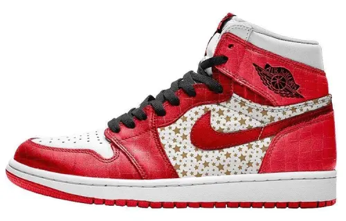 Supreme x Jordan Air Jordan 1 Synthetic Leather Cushioning Slip Resistant High top Vintage Basketball Shoes Men's