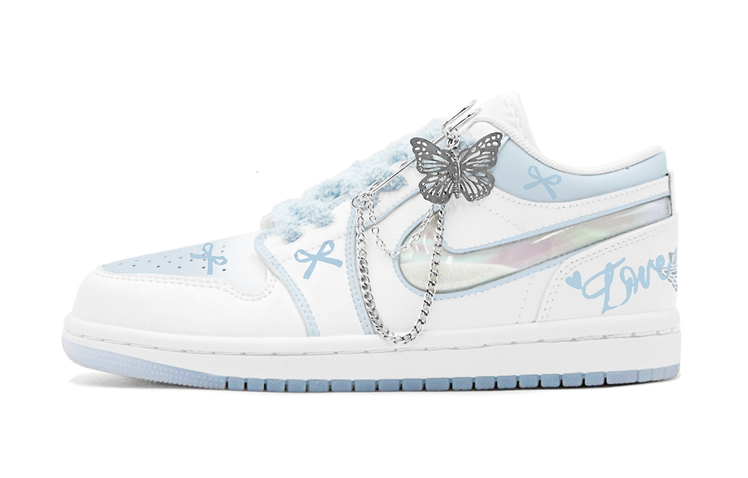 Jordan Air Jordan 1 Spring Renewal, Outing Season, Blue Bowknot, Crystal Laser, Charm Detachable Low top