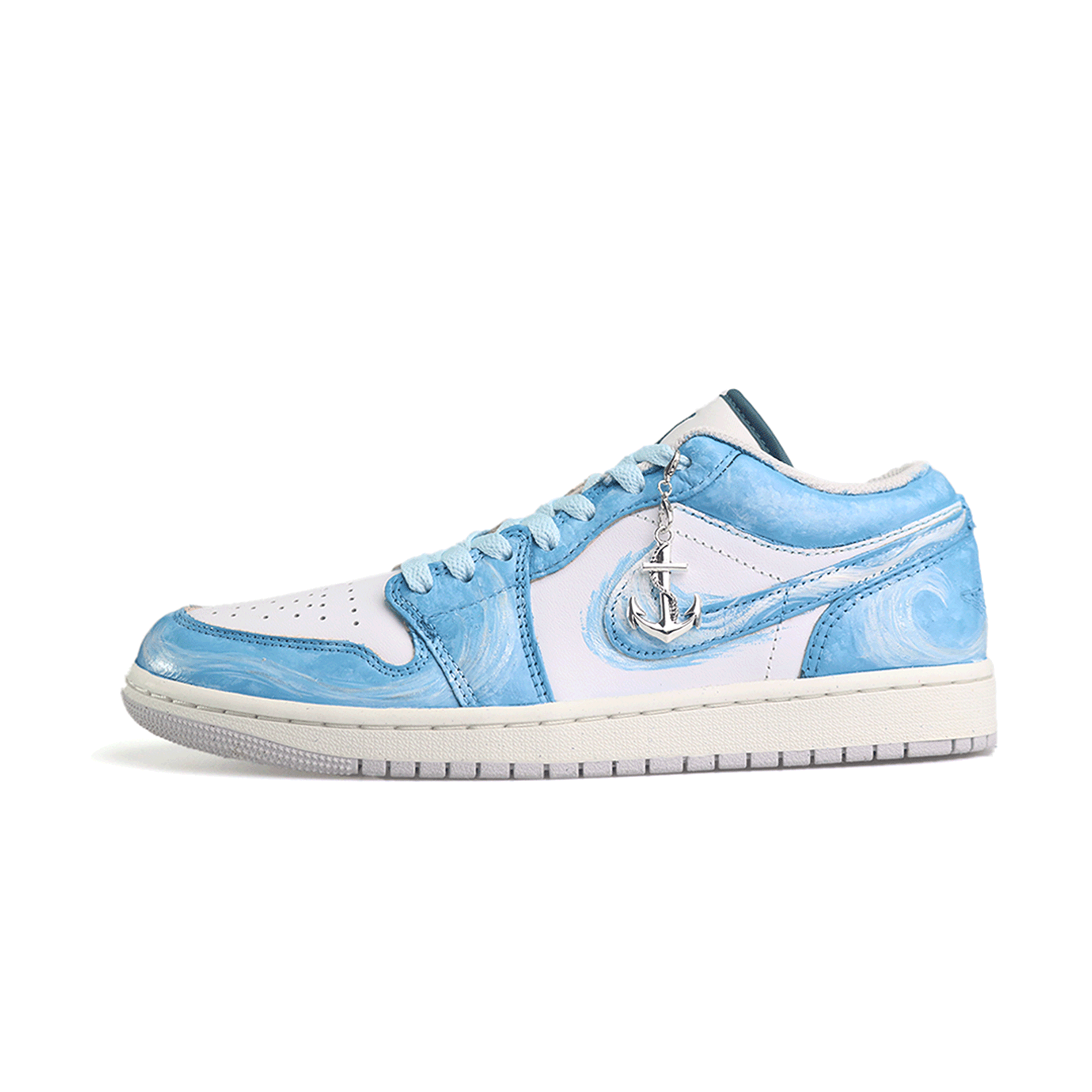 Jordan Air Jordan 1 Deep Sea Journey, Special Shopping Bag Abrasion Resistant Low top Vintage Basketball Shoes Unisex