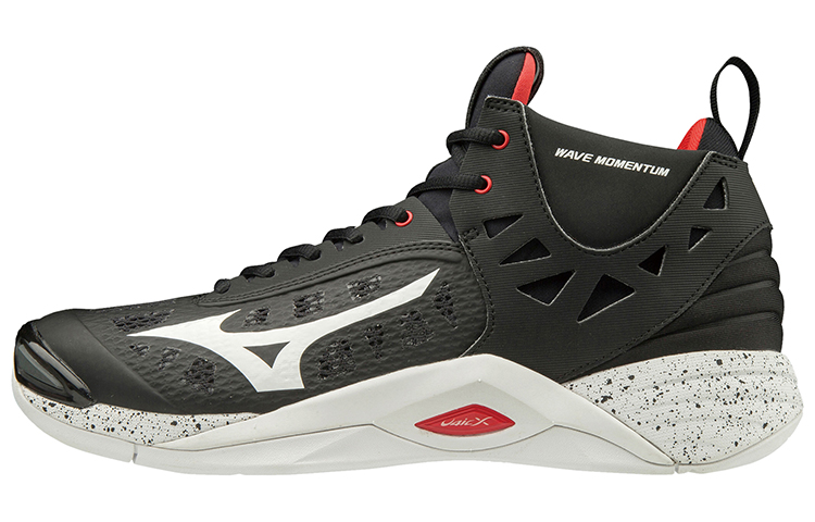 Mizuno Wave Momentum Mid mid-top volleyball shoes for men and women, black and white