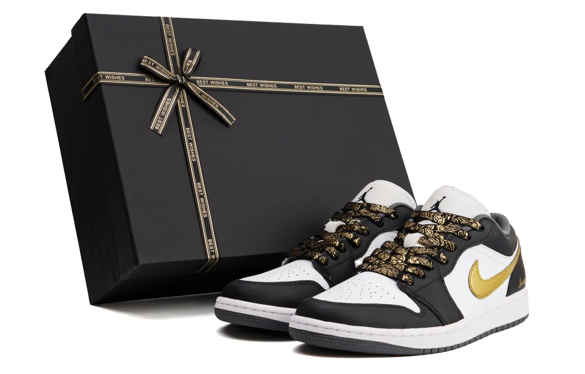 Jordan Air Jordan 1 Cushioning Abrasion Resistant Impact Resistant Low top Vintage Basketball Shoes Unisex Black Gold