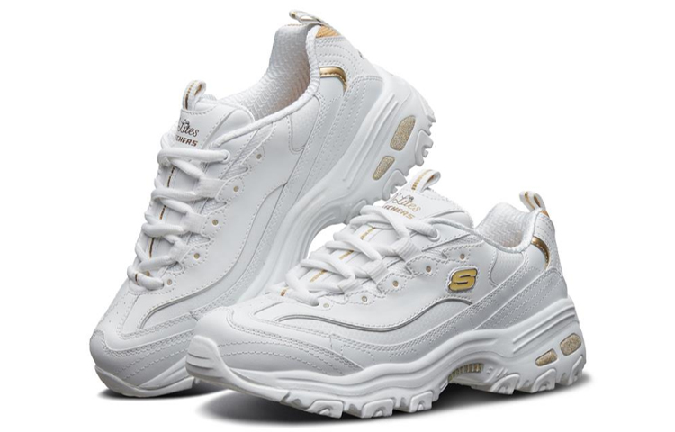 Женские кроссовки Skechers D'Lites 1.0 (бело-золотые) — фото 3