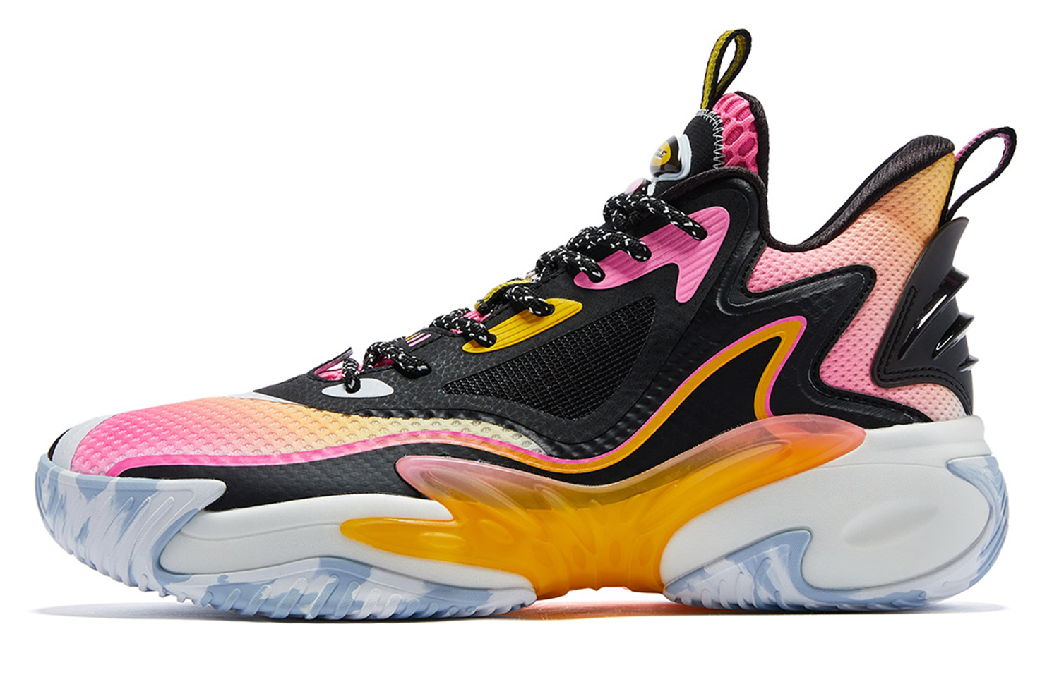 QIAODAN Titan 3 Slip Resistant Abrasion Resistant Mid top Basketball Shoes Men’s Pink Black Orange