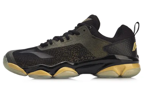 Li Ning Sonic Boom Rebound Cushioning Abrasion Resistant Slip Resistant Low top Badminton Shoes Unisex Black Gold