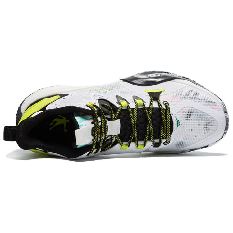 QIAODAN Cushioning Slip Resistant Abrasion Resistant Breathable High top Basketball Shoes Men’s White Black