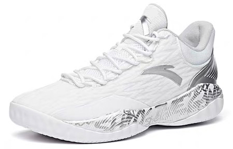 Anta A Shock Synthetic Leather Cushioning Slip Resistant Abrasion Resistant Low top Basketball Shoes Men’s Gray White