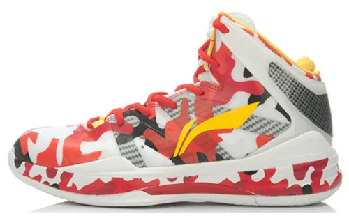 Li Ning Slip Resistant Cushioning Abrasion Resistant High top Basketball Shoes Men's White Red