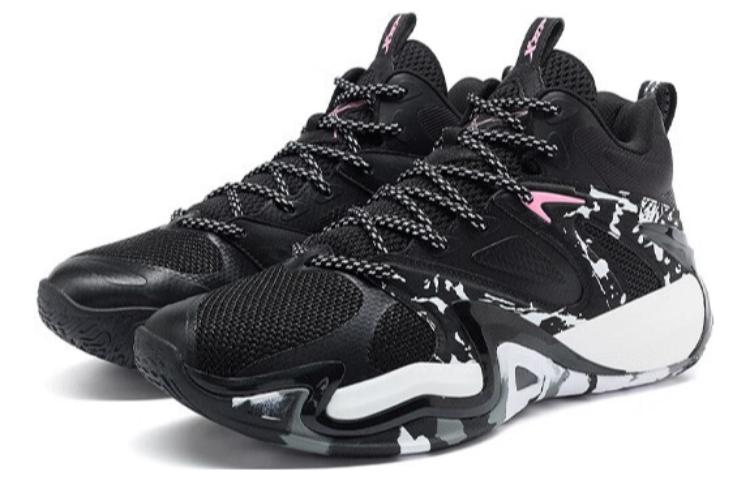 XTEP Slip Resistant, Abrasion Resistant, Breathable Mid top Basketball Shoes Men’s Black New White