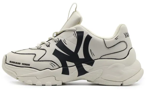MLB Big Ball Chunky Slip Resistant Abrasion Resistant Low top Chunky Sneakers Unisex Beige