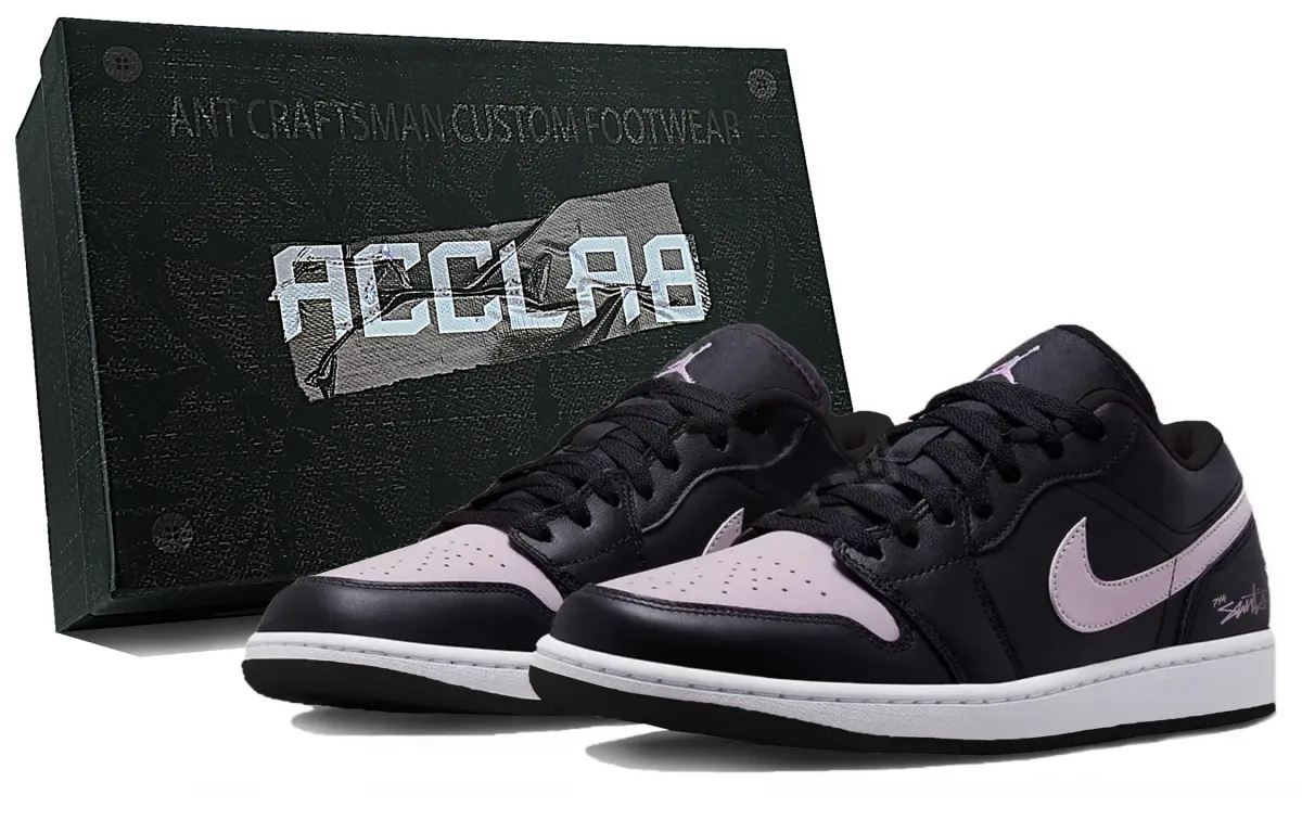 Jordan Air Jordan 1 Lightweight Low top Vintage Basketball Shoes Unisex Black Purple