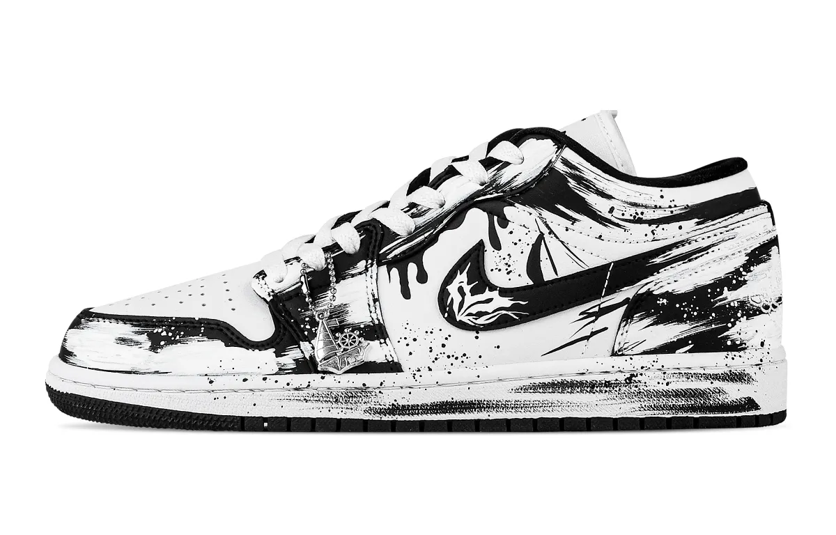 Jordan Air Jordan 1 Black Sail Sets Sail Abrasion Resistant Low top Vintage Basketball Shoes Unisex Black White