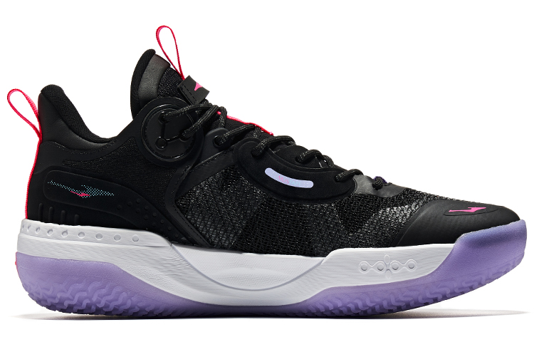 Erke Fabric Cushioning Slip Resistant Abrasion Resistant Low top Basketball Shoes Men's Black Purple
