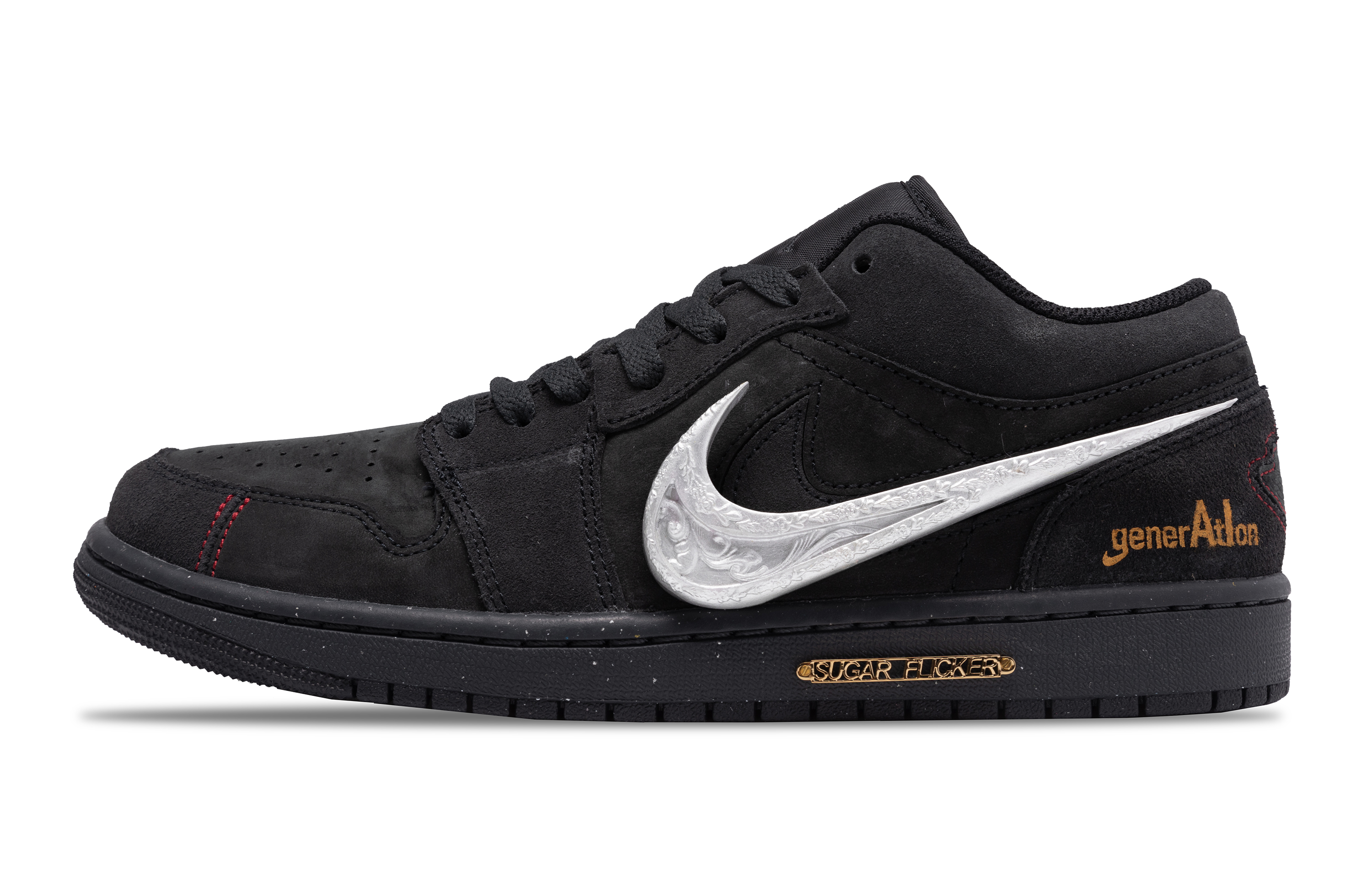 Jordan Air Jordan 1 Baroque Abrasion Resistant Slip Resistant Low top Vintage Basketball Shoes Men's Black White