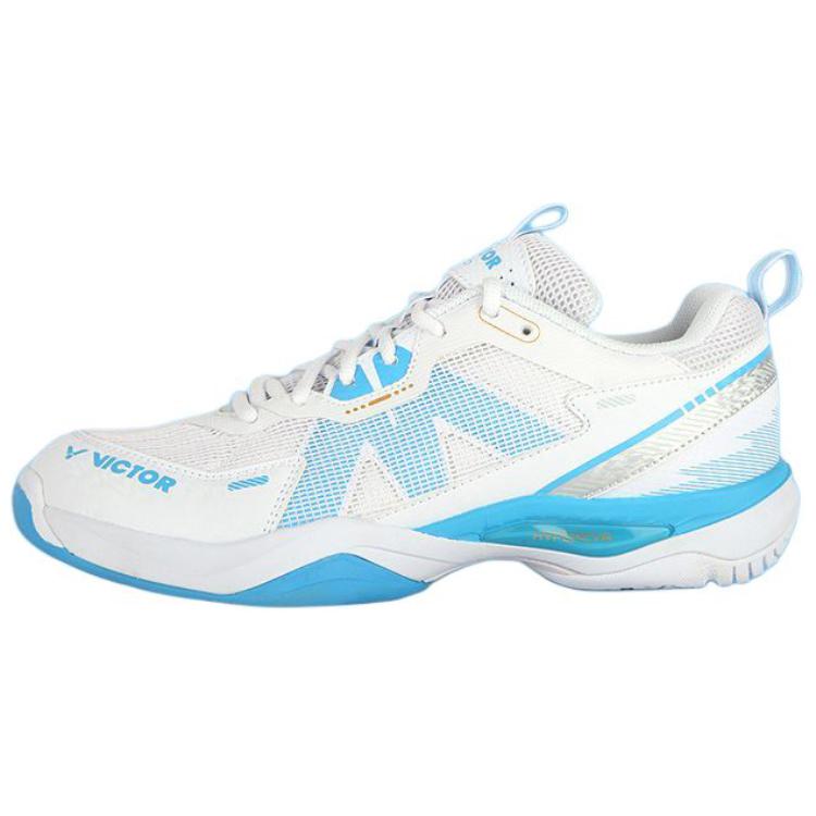 VICTOR Cushioning Slip Resistant Rebound Low top Badminton Shoes Unisex White Blue