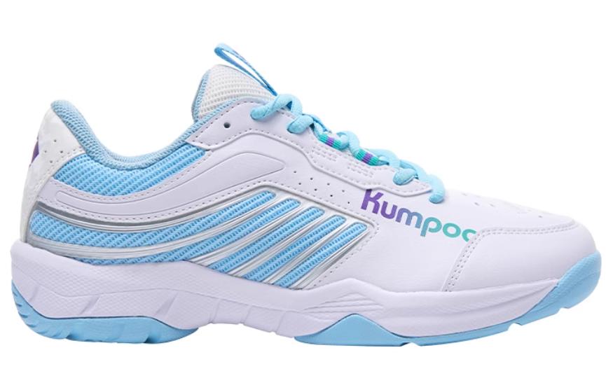 KUMPOO Eagle Claw Comfortable Round Toe Cushioning Breathable Lightweight Low top Badminton Shoes Unisex White Blue