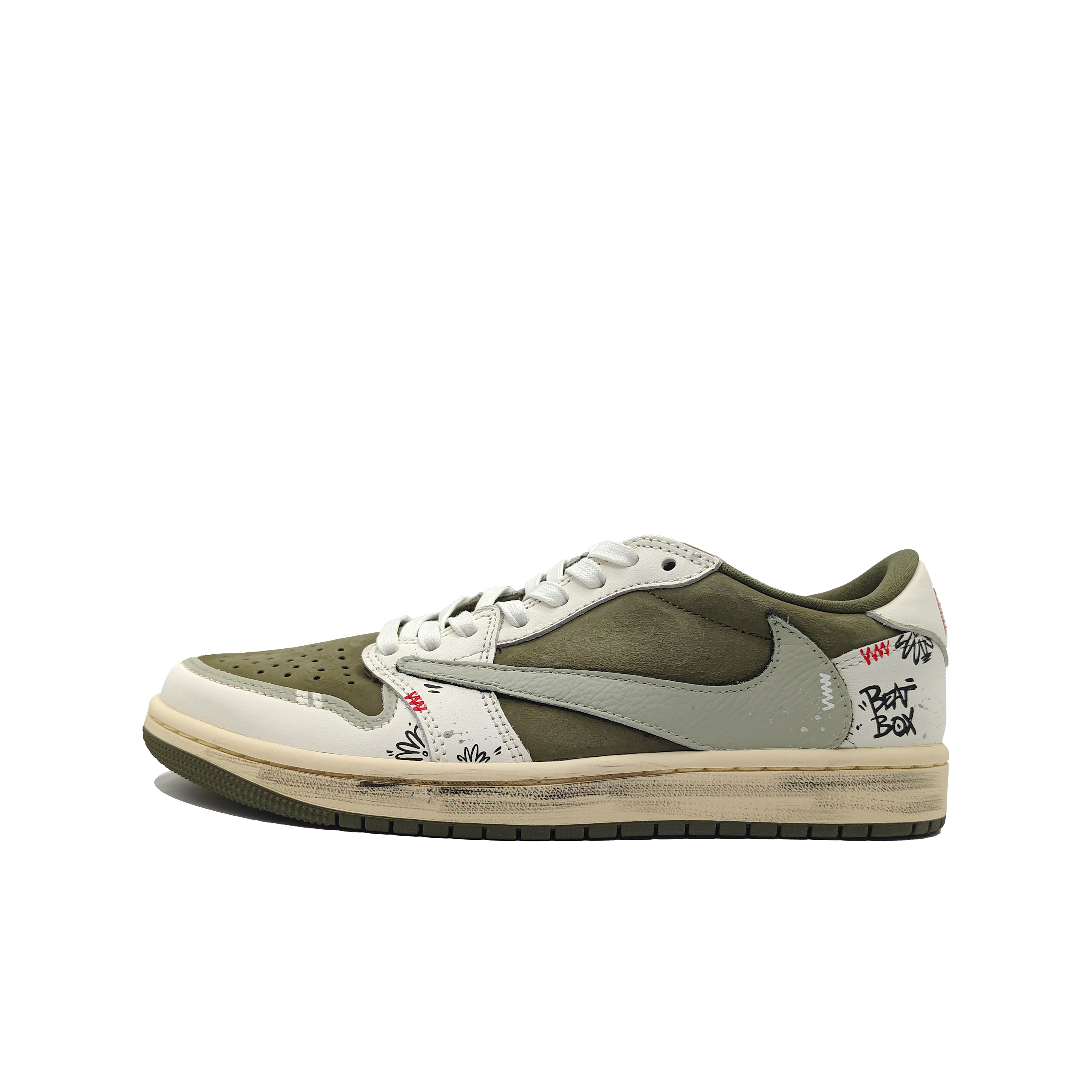 Travis Scott X Jordan Air Jordan 1 Vintage Basketball Shoes Unisex Low Top Beige/Green