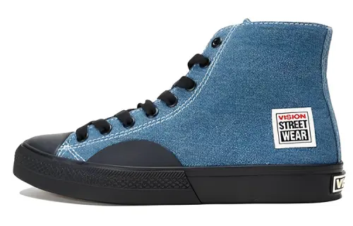 Vision Street Wear Slip Resistant Abrasion Resistant High top Canvas Shoes Unisex Blue