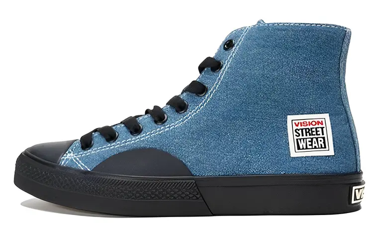 Vision Street Wear Slip Resistant Abrasion Resistant High top Canvas Shoes Unisex Blue