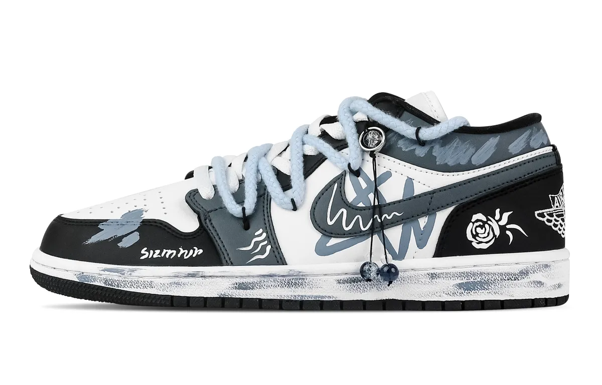 Jordan Air Jordan 1 Rose Low top Vintage Basketball Shoes Unisex Black White Blue