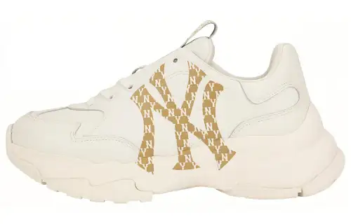 MLB Big Ball Chunky Monogram Lt Height Increasing Low top Chunky Sneakers Unisex White Gold
