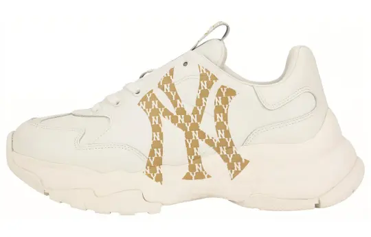 MLB Big Ball Chunky Monogram Lt Height Increasing Low top Chunky Sneakers Unisex White Gold